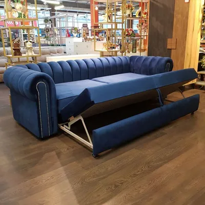 Угловой диван MOON 110 с пуфом-столиком дельфин (арт.68-VG-5) от фабрики  MOON цвет синий - купить в интернет-магазине в Зеленограде и Москве