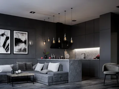 Современный интерьер кухни-гостиной в светлых тонах - SKDESIGN