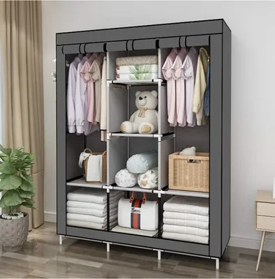 Складной шкаф тканевый каркасный для одежды STORAGE WARDROBE X0001  175_130_45 см серый - купить в Москве, цены на Мегамаркет