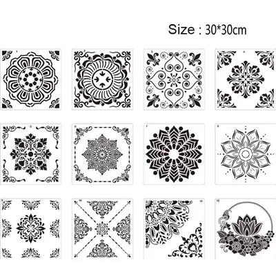 Трафареты мандалы для краски, 12 шт./упак. 30x30 см, тканевые трафареты для  деревянной стены, пола, плитки, трафареты для мебели, шаблон для рисования  | AliExpress