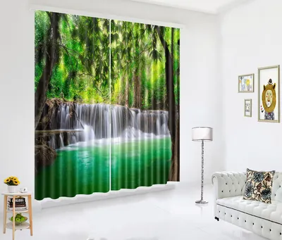 3D Printing Window Curtains Mural Waterfall Green Jungle Blockout Drapes  Fabric | eBay