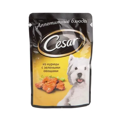 Влажных корм для собак CESAR, два вкуса, желе и ломтики в соусе, (набор 28  шт) пауч в mirkorma.ru