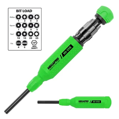 Megapro Hi Vis Original Multi Bit Screwdriver 15 in 1 High Visability Green  USA - Bowers Tool Co.