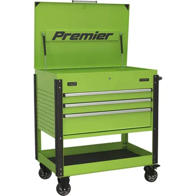 Sealey AP3MHV Tool Trolley 3 Drawer Heavy Duty Hi Vis Green | Trolleys