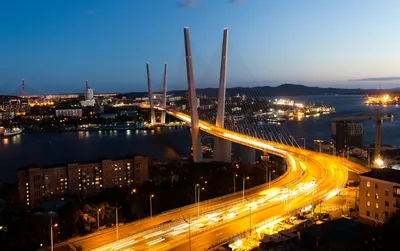 Ночной вид на бухту Золотой Рог и вантовый мост. Владивосток :: Сайт  фотографа Дмитрия Мухина