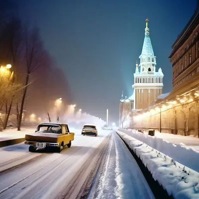 Вечерняя заснеженная Москва» — создано в Шедевруме