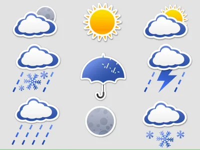 Значки погоды, солнце, снег, облака…» — создано в Шедевруме